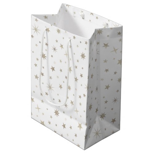  Cute Gender Neutral White Silver Star Baby Shower Medium Gift Bag