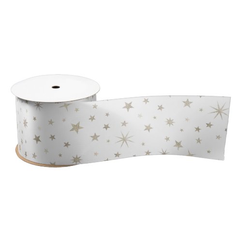  Cute Gender Neutral White Silver Star Baby Shower Satin Ribbon