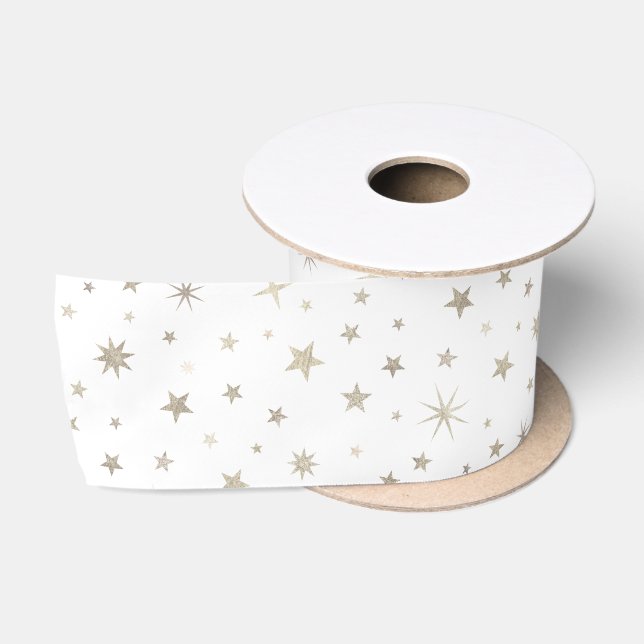  Cute Gender Neutral White Silver Star Baby Shower Satin Ribbon (Spool)