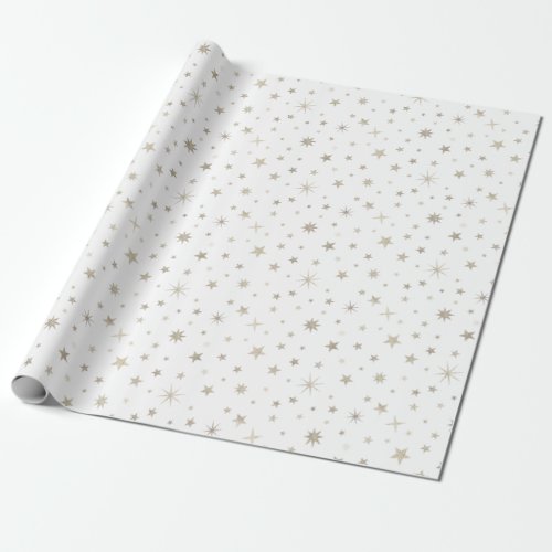  Cute Gender Neutral White Silver Star Baby Shower Wrapping Paper