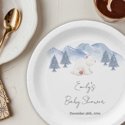 Cute Gender Neutral Winter Polar Bear Baby Shower  Paper Plates