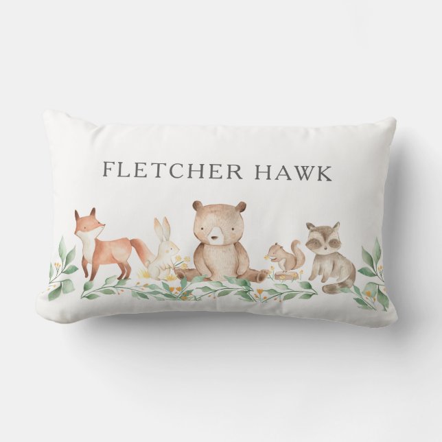 Cute Gender Neutral Woodland Animals Baby Lumbar Pillow (Front)