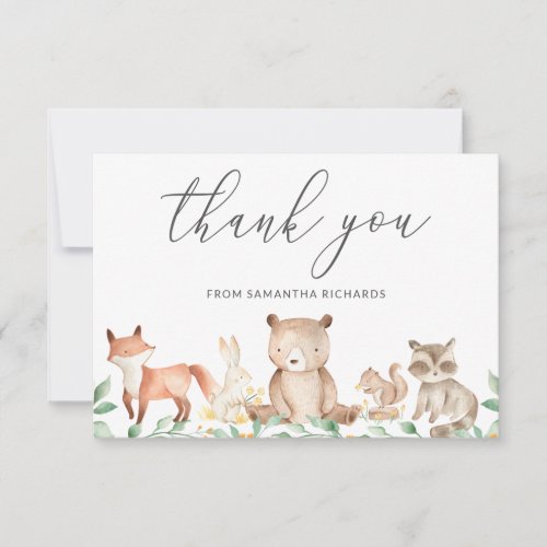 Cute Gender Neutral Woodland Animals Baby Shower Thank You Card