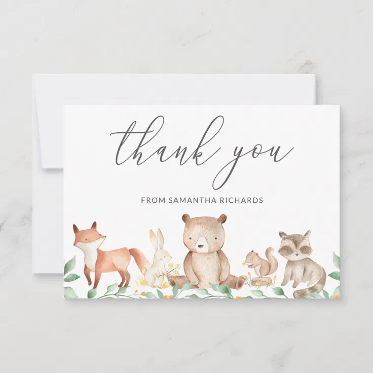 Cute Gender Neutral Woodland Animals Baby Shower Thank You Card | Zazzle