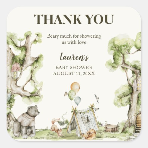 Cute Gender Neutral Woodland Baby Shower Thank You Square Sticker