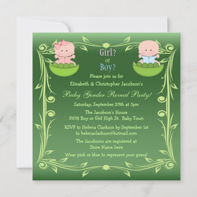 Cute Gender Reveal Babies in Pea Pods Invitation (Front)