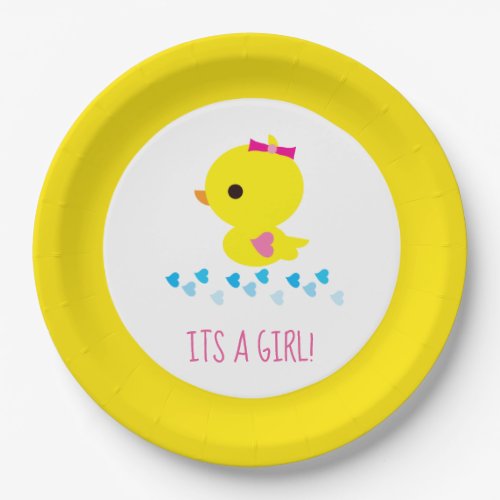 Cute Gender Reveal Girl Duckie Paper Plates