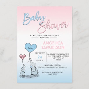 Cute Gender Reveal Neutral Elephant Baby Shower Invitation