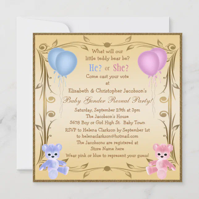 Cute Gender Reveal Teddy Bears Invitation Zazzle