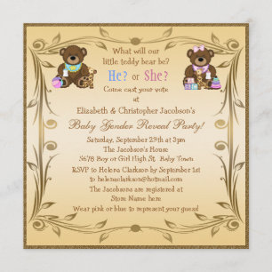 Cute Gender Reveal Teddy Bears Invitation