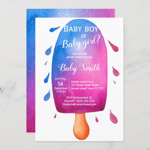 Cute gender reveal watercolor popsicle invitation