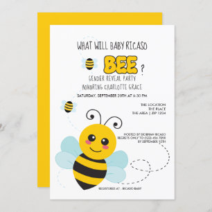 Cute Gender Reveal What Will Baby Bee Baby Shower Invitation