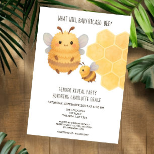 Cute Gender Reveal What Will Baby Bee Baby Shower Invitation