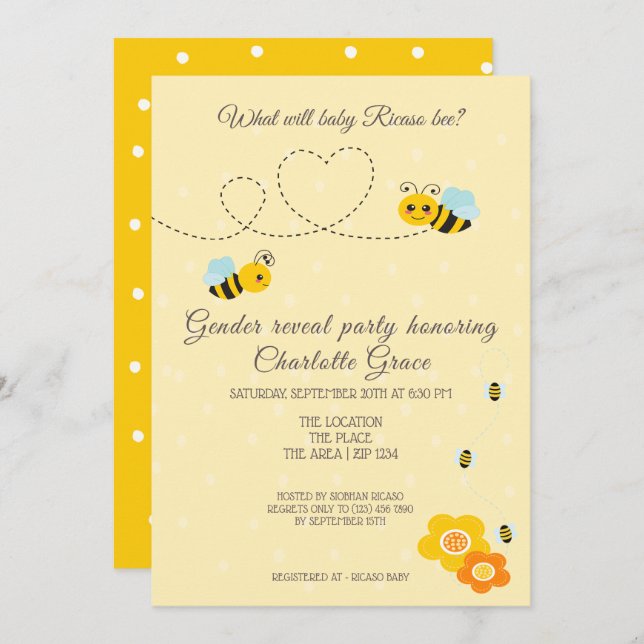 Cute Gender Reveal What Will Baby Bee Baby Shower Invitation (Front/Back)