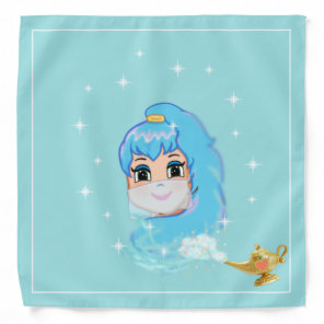Cute Genie, Stars & Magic Lamp on Light Blue Bandana