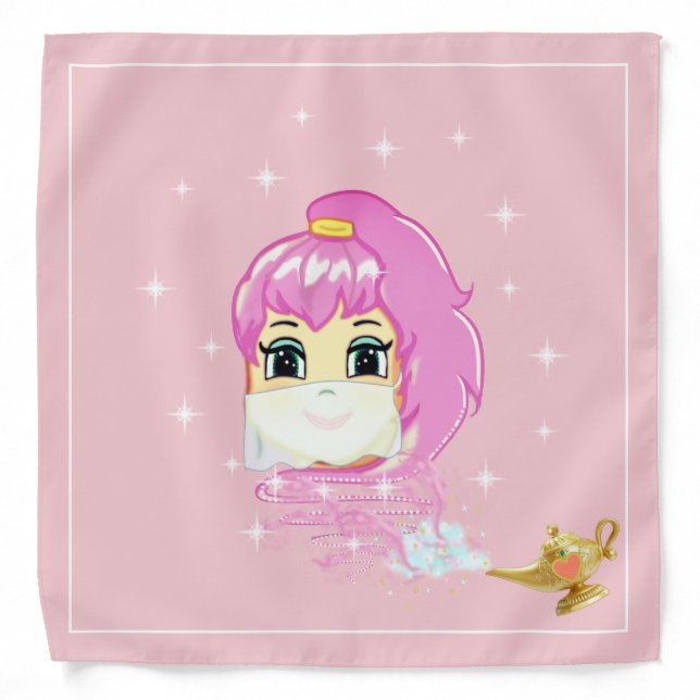 Cute Genie, Stars & Magic Lamp on Light Rose Gold Bandana (Front)