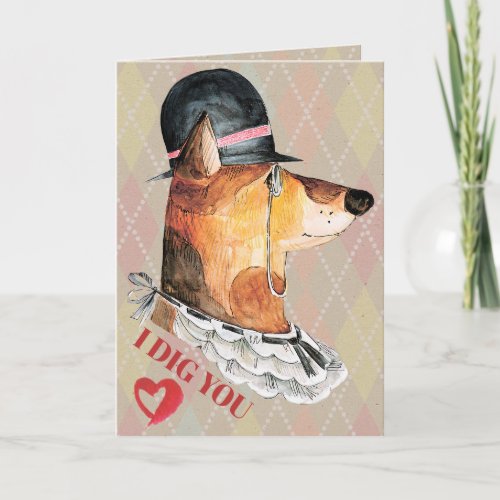 Cute Gentleman Dog I Dig You Holiday Card
