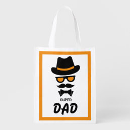 Cute Gentleman Face with Mustaches, Hat, sunglass Grocery Bag