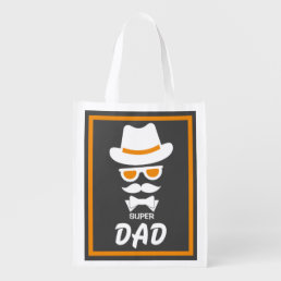 Cute Gentleman Face With Mustaches, Hat, Sunglass Grocery Bag