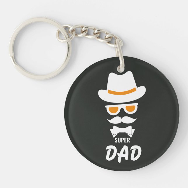 Cute Gentleman Face with Mustaches, Hat, sunglass Keychain (Front)