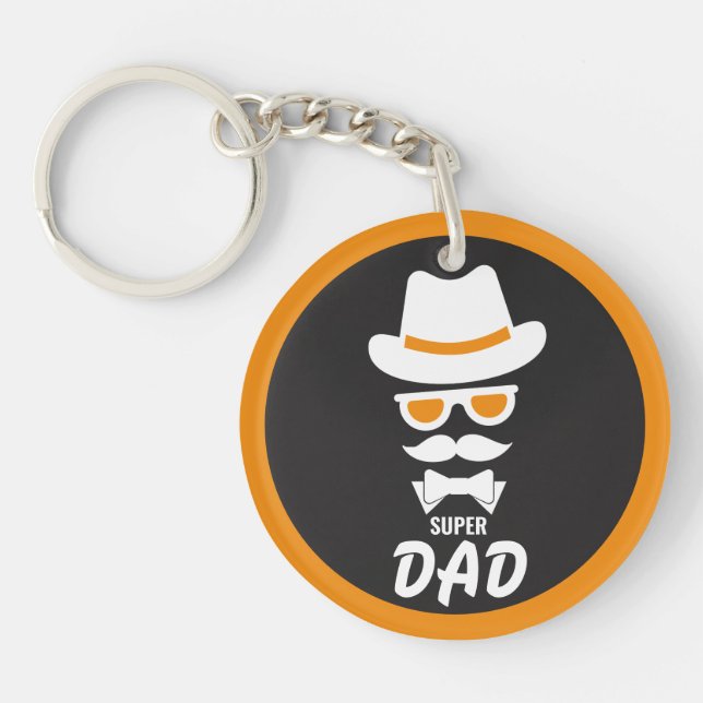 Cute Gentleman Face With Mustaches, Hat, sunglass Keychain (Front)