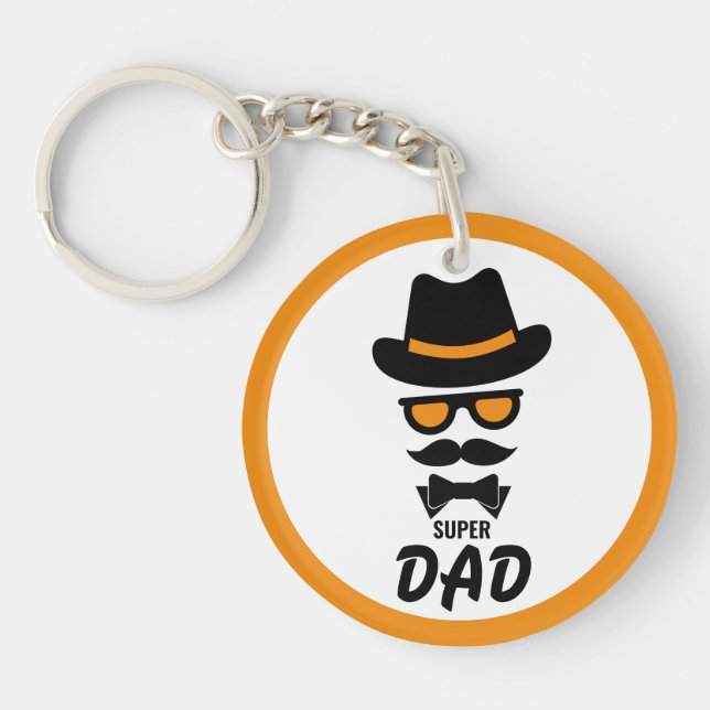 Cute Gentleman Face With Mustaches, Hat, sunglass  Keychain (Front)