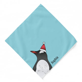 Cute Gentoo Penguin Wearing A Santa Hat On Blue Bandana