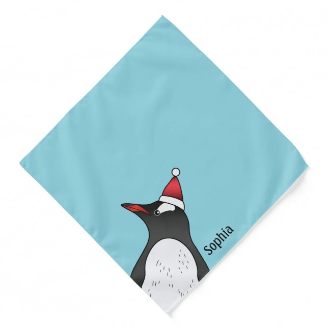 Cute Gentoo Penguin Wearing A Santa Hat On Blue Bandana (Front)