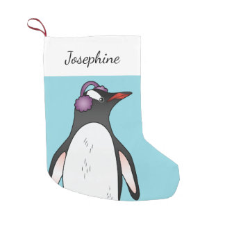 Cute Gentoo Penguin Wearing Ear Protection On Blue Small Christmas Stocking