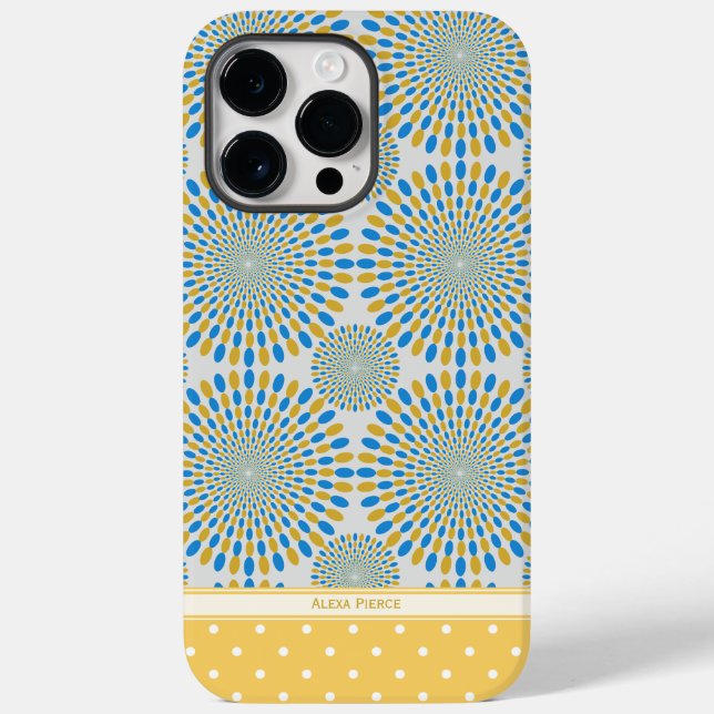 Cute Geometric Abstract Blue & Yellow Personalized Case-Mate iPhone Case (Back)