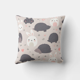 Cute Geometric Animals in Pastel Throw Pillow