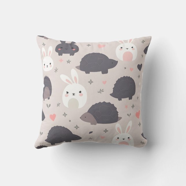 Cute Geometric Animals in Pastel Throw Pillow (Back)