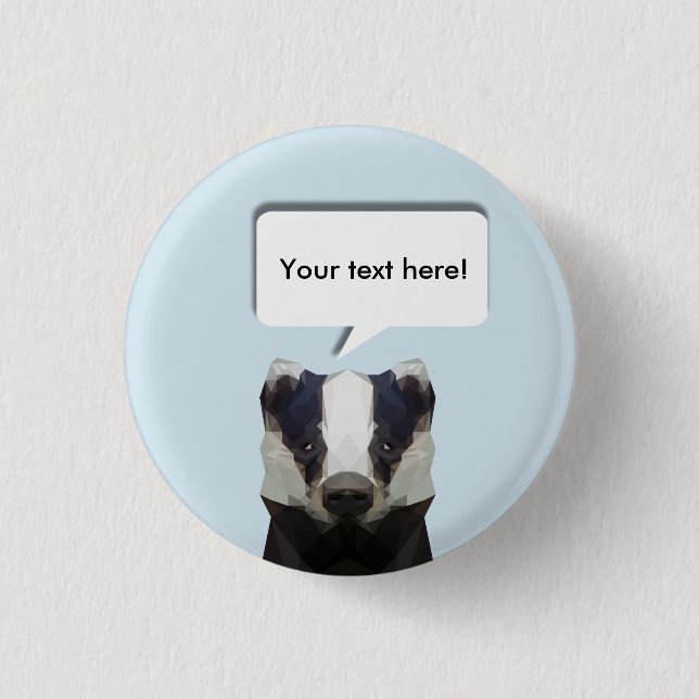 Cute geometric badger blue speech bubble pinback button (Front)