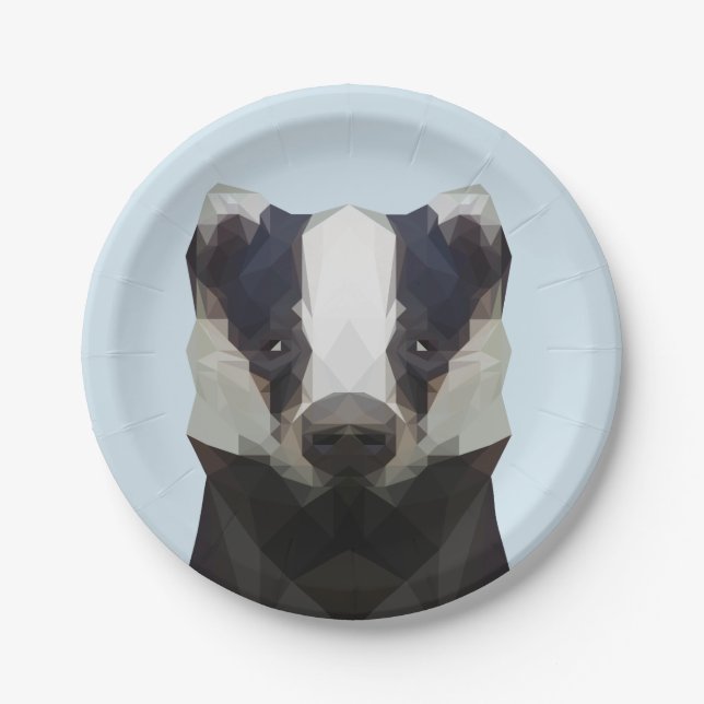 Cute geometric badger pink paper plate (Front)