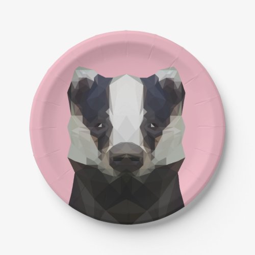 Cute geometric badger pink paper plates