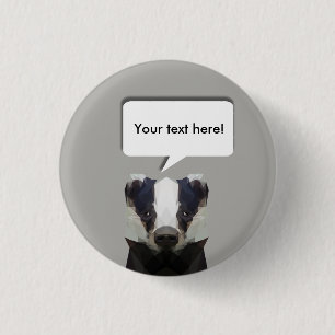 Cute geometric badger speech bubble pinback button