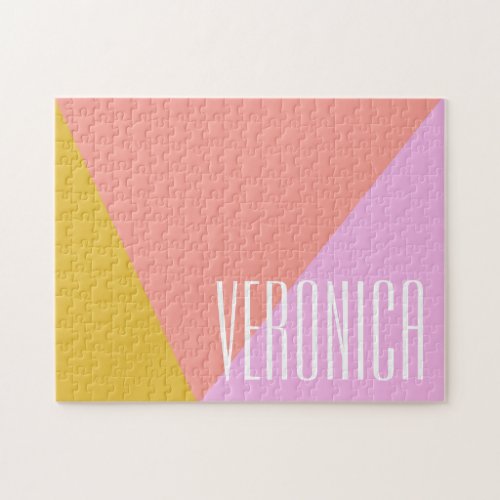 Cute Geometric Color Block Coral Pink Personalized Jigsaw Puzzle