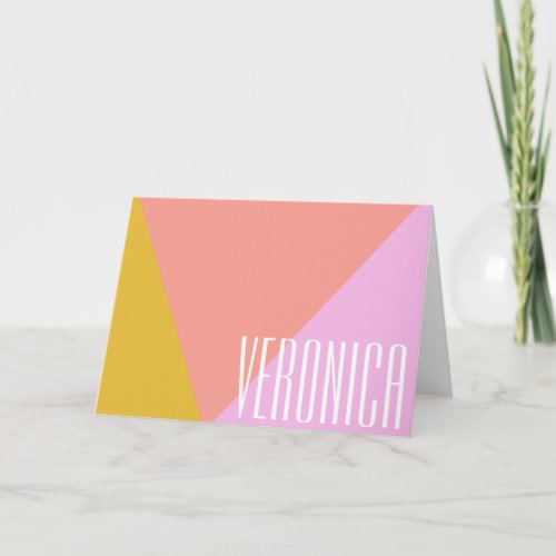 Cute Geometric Color Block Coral Pink Personalized Note Card