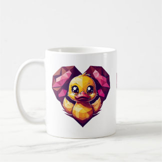 Cute Geometric Duckling in Crystal Heart Coffee Mug
