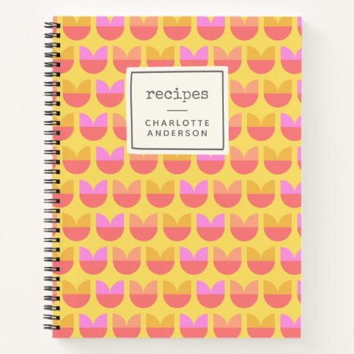 Cute Geometric Flower Pattern Yellow Custom Recipe Notebook