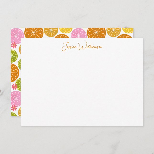 Cute Geometric Fruit Personalized Stationery Name Note Card (Front/Back)