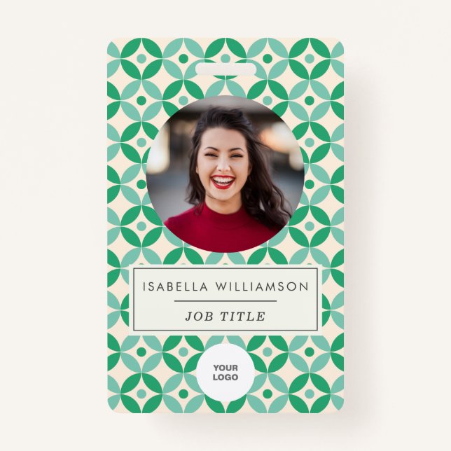 Cute Geometric Green Employee Photo ID Corporate Badge (Front)