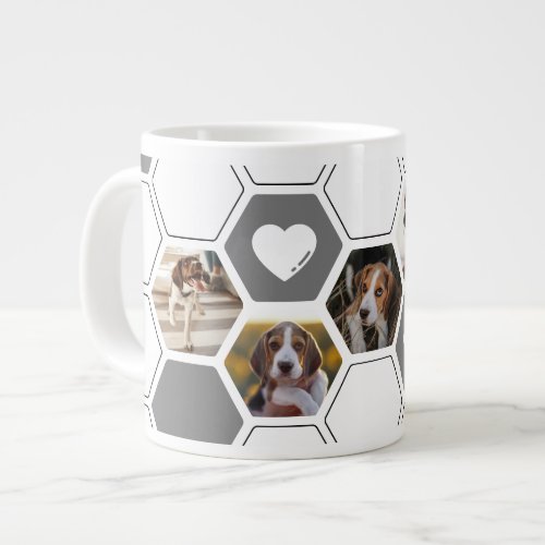 Cute Geometric Heart Paw Gray Dog Photo Keepsake Giant Coffee Mug