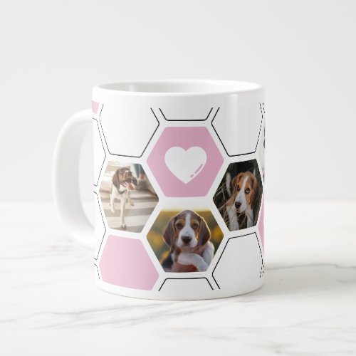 Cute Geometric Heart Paw Pink Dog Photo Keepsake Giant Coffee Mug