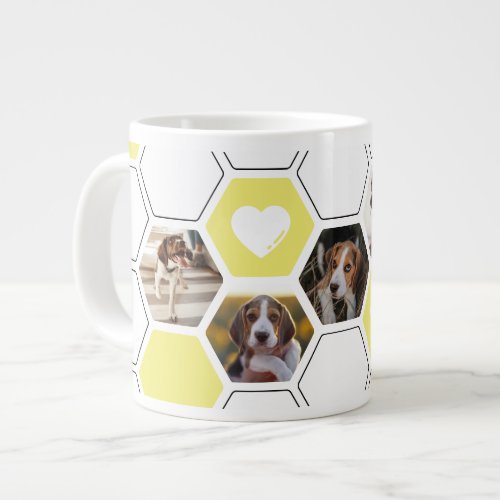 Cute Geometric Heart Paw Yellow Dog Photo Keepsake Giant Coffee Mug