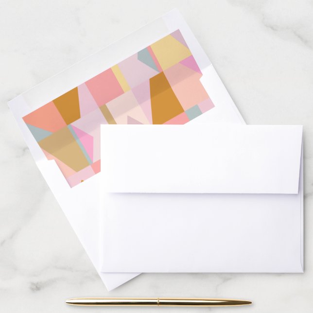 Cute Geometric Pastel Pink Gold Invitation Envelope Liner (Desk)
