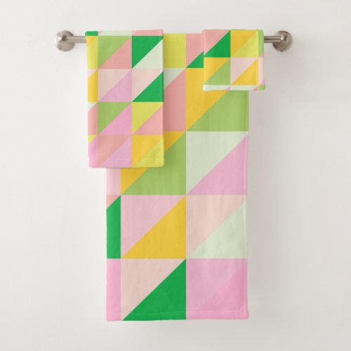 Cute Geometric Patchwork Pattern in Spring Colors Bath Towel Set