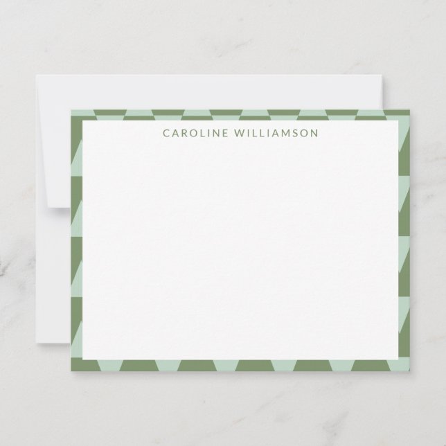 Cute Geometric Pattern in Green Personalized Name Note Card (Front)