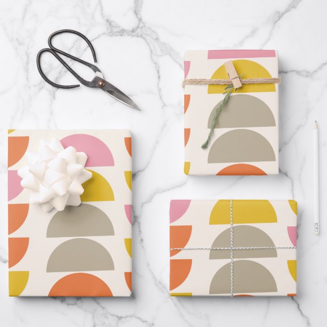 Cute Geometric Pattern in Pink Yellow and Orange  Wrapping Paper Sheets (Front)