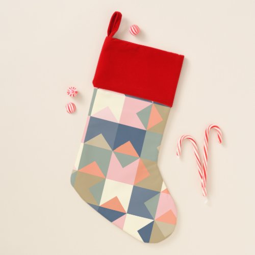 Cute Geometric Pattern in Stylish Navy and Coral Christmas Stocking